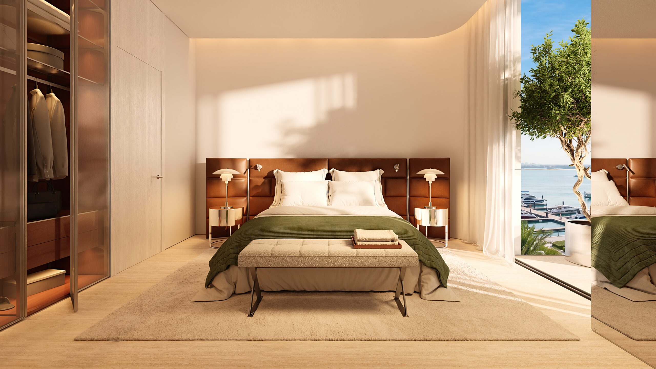 LE CHÂTEAU PIÉTRUS primary suite bedroom in a furnished waterfront residence